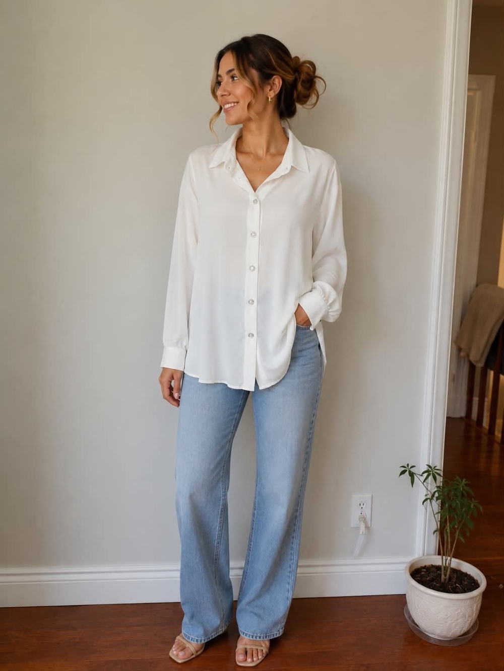 Women's  Button-Front Relaxed Blouse M